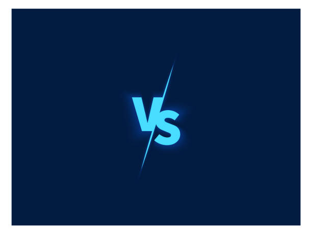 illustrazioni stock, clip art, cartoni animati e icone di tendenza di schermata blu con logo versus. vs lettere al neon - conflict boxing fighting business