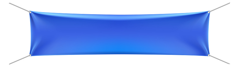 Blue String Bsnner Blue Textile Banner Hanging On Strings Realistic Color Mockup Stock ...