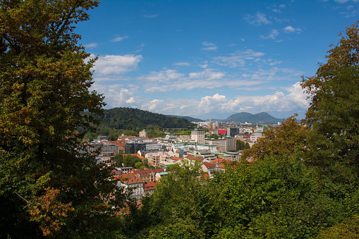 The city of Ljubljana in central Slovenia viewed from Castle Hill