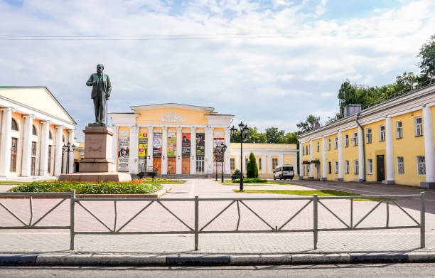 Ryazan, Russia - July 12, 2022: Ivan Pavlov Monument in front of the Ryazan Regional Philharmonic. Pavlov is a Russian physiologist and the first Russian Nobel laureate