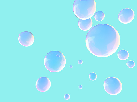 3D illustration of rainbow colored soap bubbles