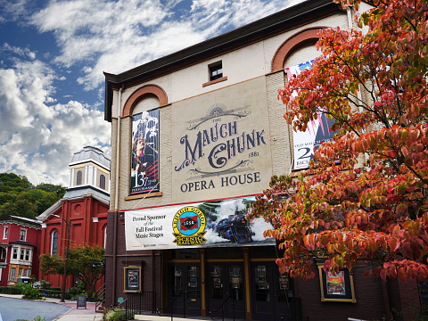 Jim Thorpe, PA - USA - 9-30-2022: The Mauch Chunk Opera House in historic downtown Jim Thorpe , PA in the Fall