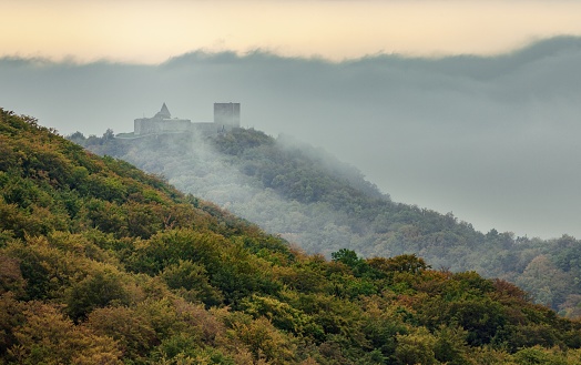The autumn in the mountain Medvednica with castle Medvedgrad in Zagreb, Croatia