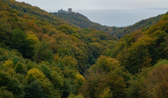 The autumn in the mountain Medvednica with the castle Medvedgrad in Zagreb, Croatia