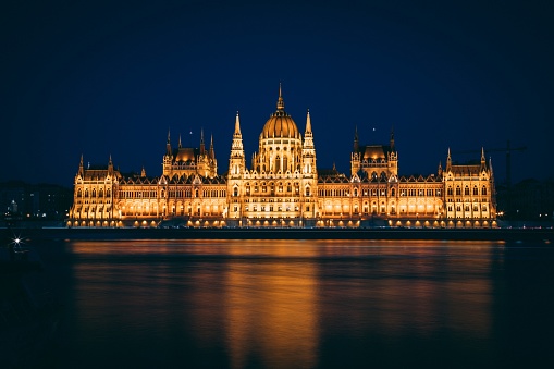 A beautiful shot of Hungary Parliament building in Budapest reflected in the lake