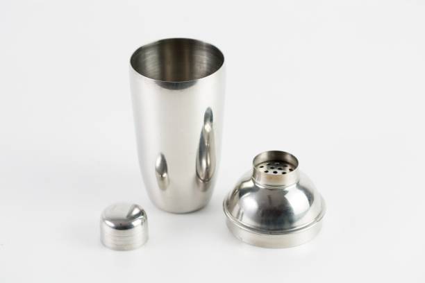 istock Metal silver thermos with three pieces isolated on a white background 1440014494