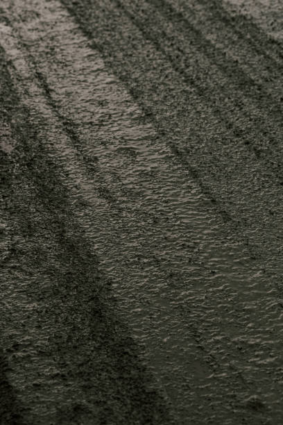 istock dark muddy road background with tire traces, dirty ground 1440016059