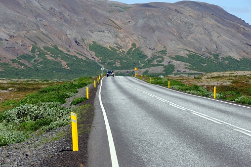 Countryside, Iceland – July 10, 2012: An open road between landscapes in Rural Iceland