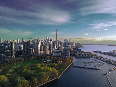 Marina with boats in downtown Toronto Canada.