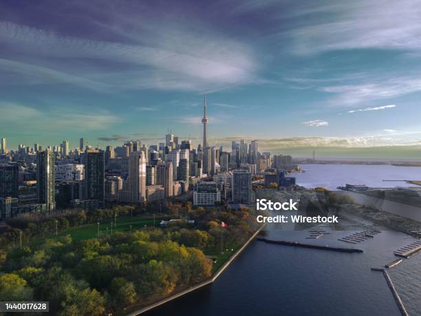 Aerial Of Toronto City Skyline Ontario Canada Stock Photo - Download Image Now - Toronto, Urban Skyline, Ontario - Canada