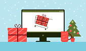 Online shopping for gifts for Christmas and New Year. Holiday sale concept