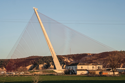 Puente atirantado de Castilla La Mancha sobre el río Tajo, en Talavera de la Reina, Toledo España. El puente más grande de España y el segundo de Europa photo
