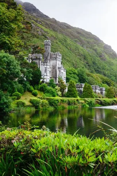A fascinating vertical shot of the Kylemore Abbey & Victorian Walled Garden in Ireland