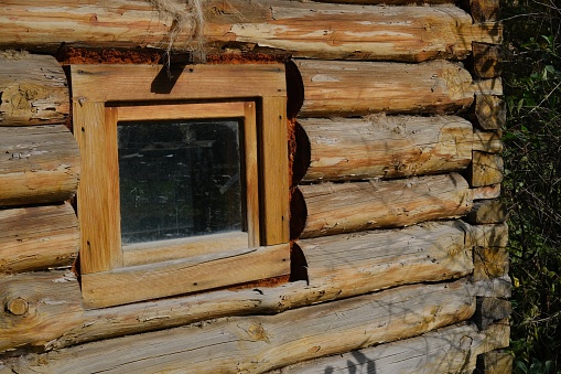 Banff, Alberta, Canada - October 8, 2023: Skoki Ski Lodge Wood Log Cabin Exterior, National Historic Site of Canada