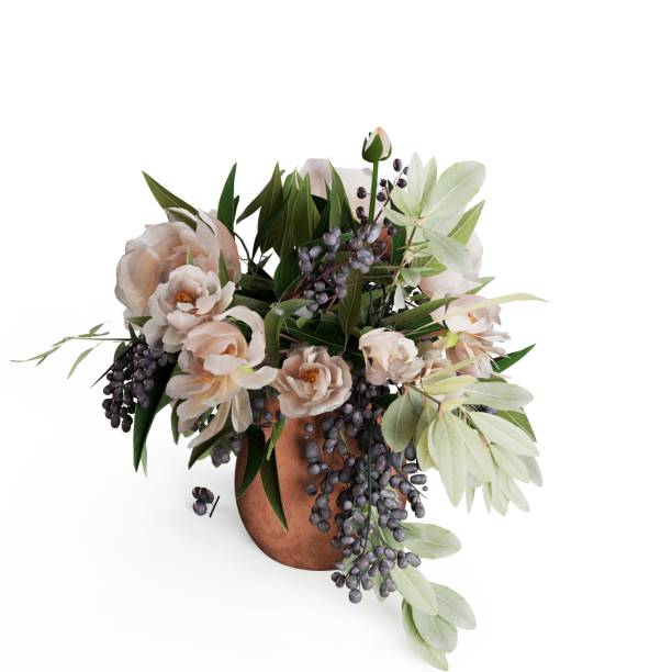 istock 3D render of a clay vase with a decorative bouquet isolated on a white background 1440021551