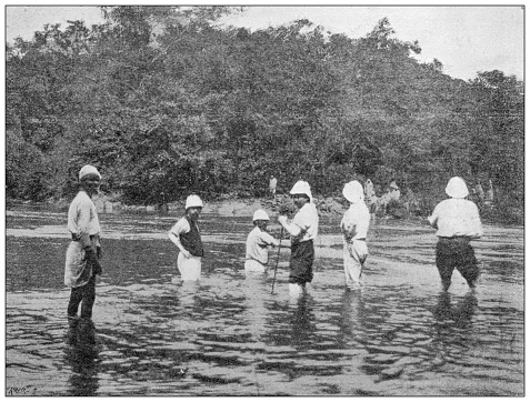 Antique image: Colonial Africa, Ford of river Baro