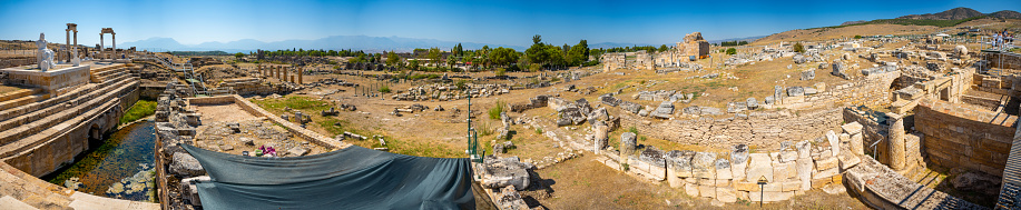 Hierapolis, Turkey - September 14, 2022: Ruins in ancient city of Hierapolis, Pamukkale, Turkey.