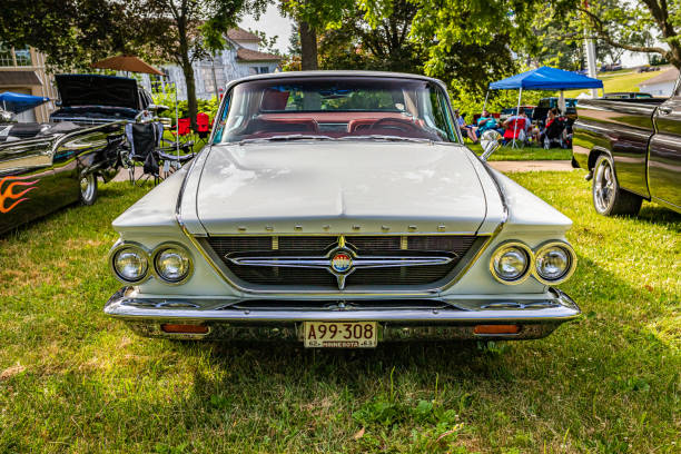 Miami, Florida USA - February 28, 2016: Close up view of the front of a rare vintage 1953 Kaiser Carolina automobile at a public car show.