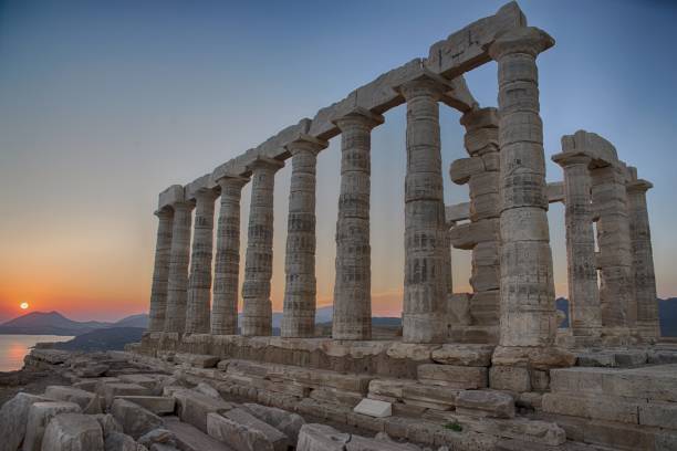istock Horizontal shot of ancient Hellenistic temple columns during sunset 1440030945