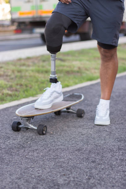 istock Close-up of mechanical leg on skateboard 1440031634