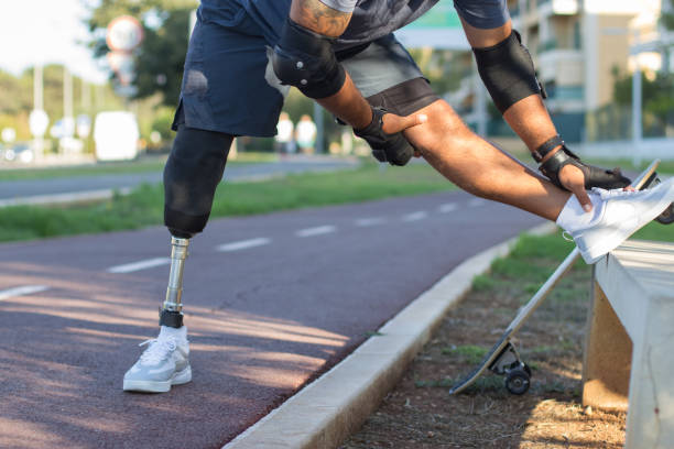 istock Sportsman with mechanical leg getting ready for training 1440031876
