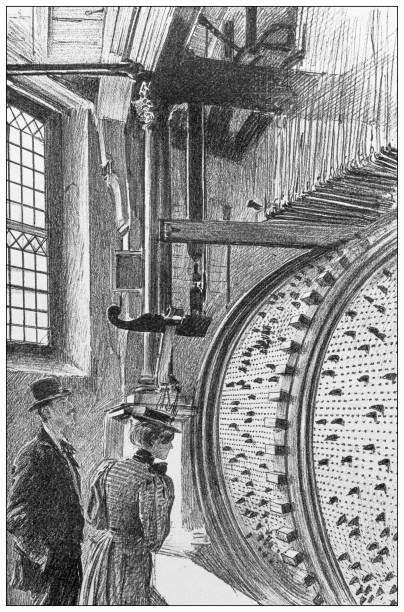 античное изображение: колокольня брюгге, карильон - glockenspiel stock illustrations