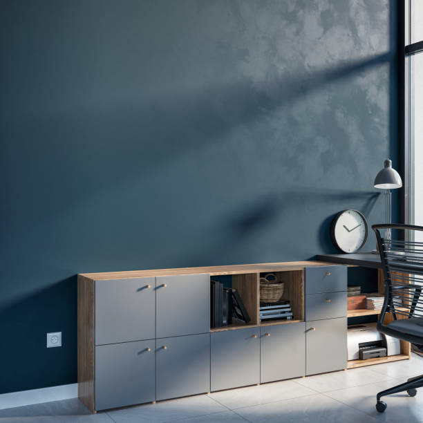 istock Home office - side view of a  cabinet and work desk with decoration and copy space 1440032852