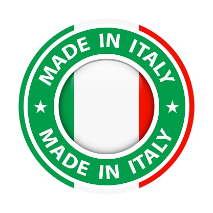 Made in Italy badge vector. Sticker with stars and national flag. Sign isolated on white background.