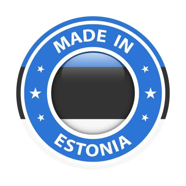 Vector illustration of Made in Estonia badge vector. Sticker with stars and national flag. Sign isolated on white background.