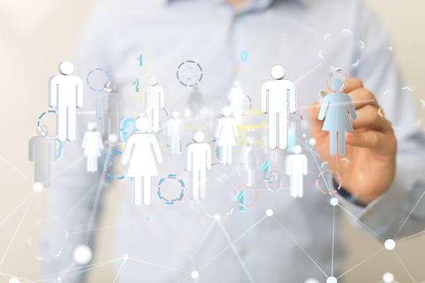 istock Hand posing on illustrative human communication blockchain floating in the air 1440033589