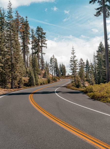 istock Beautiful view of an empty road through forest with green trees 1440034524
