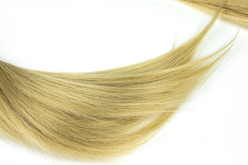 Blonde hair on white background