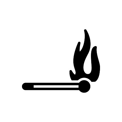 Icon for fire, ablaze, arson, ignite, burn, danger, flame, matchstick, smoke, spark, wooden