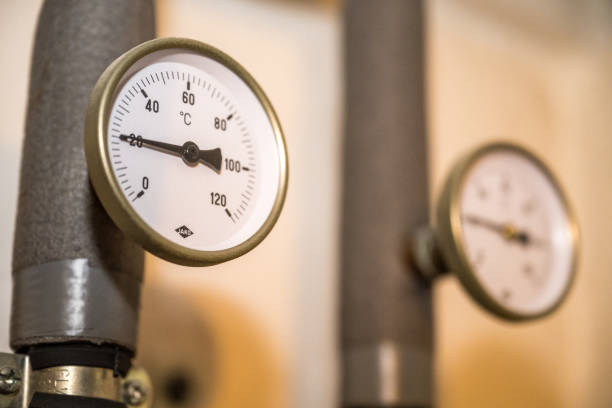 istock Heating thermometers on central heating pipes Private households 1440040939