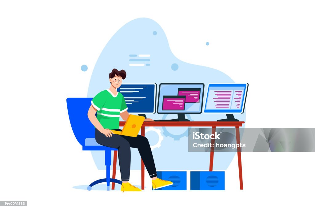 Man Coder Development Programming Computer Stock Illustration ...