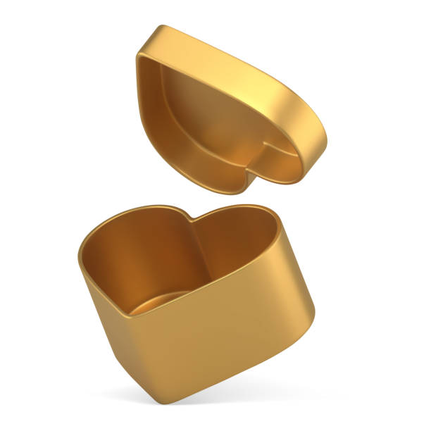 istock Empty gift box golden heart shape premium metallic wrapped package birthday congrats 3d icon vector 1440042067