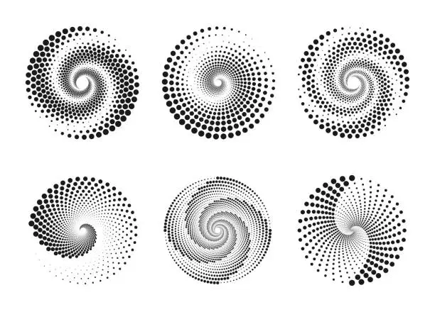 Vector illustration of Halftone circle swirl pattern. Abstract design element for logo or backgroun.