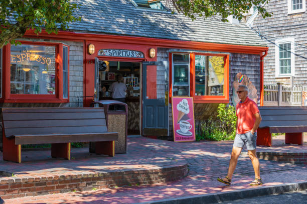 Provincetown, Massachusetts, USA - September 14, 2022:  Narrow streets, homes and shops downtown.