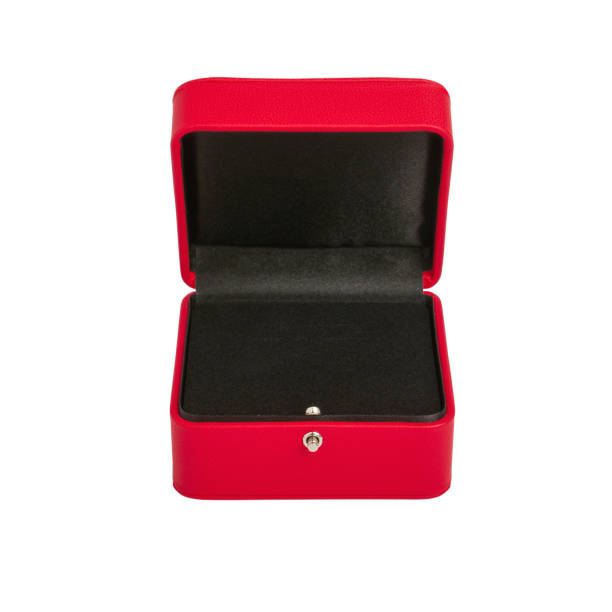 istock Open red jewelry gift box with black velvet inside 1440045456