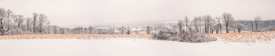 A panoramic shot of the beautiful countryside scenery during Winter in Pennsylvania