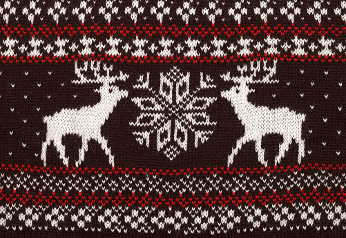 Sweater fabric with Norwegian knitted rose (Selburose) and moose ornament