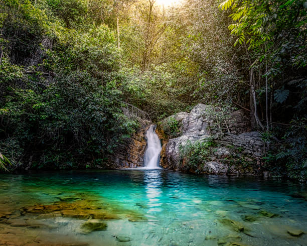 Santa Barbarinha Waterfall, Chapada dos Veadeiros, Cavalcante, Goias, Brazil stock photo