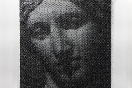 Female Portrait made with Overlapping Twisted Wire Mesh.