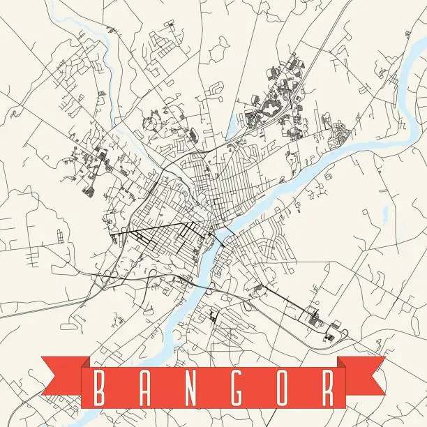 Vector illustration of Bangor, Maine, USA Vector Map