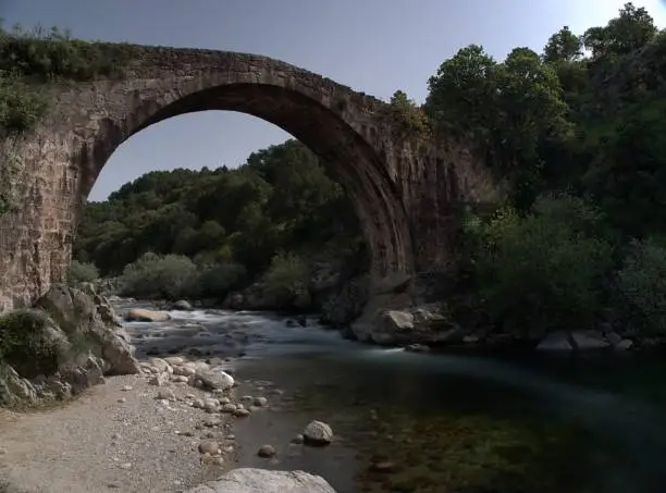 Roman bridge located in the gorge of Alardos, Madrigal de la Vera, Extremadura, Spain