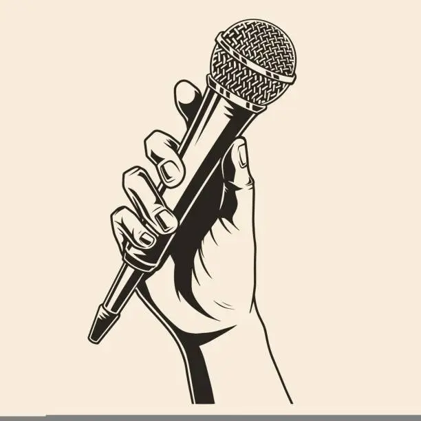 Vector illustration of Wireless microphone emblem monochrome vintage