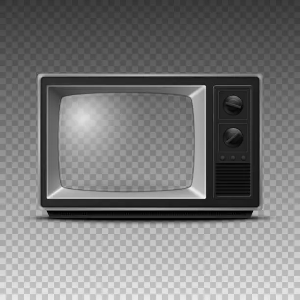 Vector illustration of Vector 3d Realistic Retro TV Receiver Closeup Isolated on White. Vintage TV Set. Television, Front View