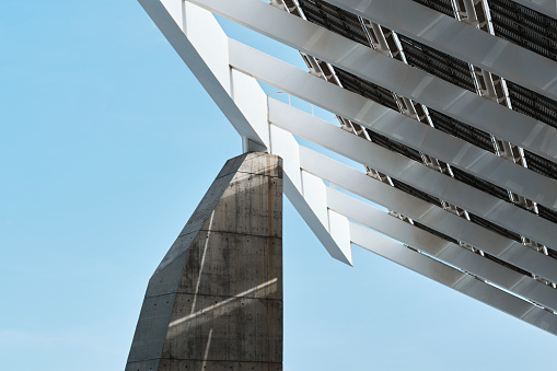 general shot of a modern industrial construction of solar panels in Forum of Barcelona city