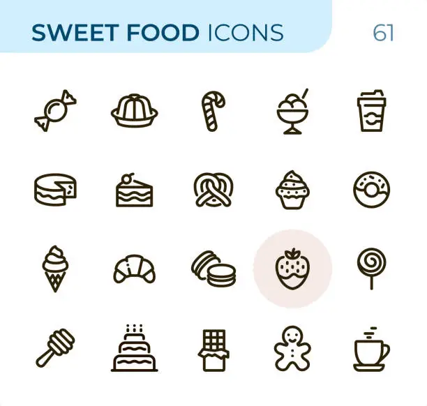 Vector illustration of Sweet Food - Pixel Perfect Unicolor line icons