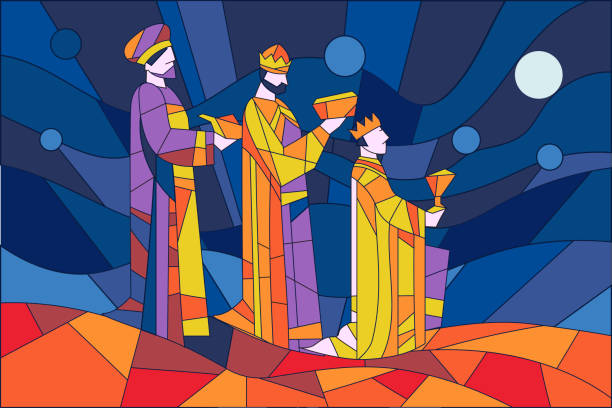 ilustraciones, imágenes clip art, dibujos animados e iconos de stock de la ilustración de reyes magos es la fiesta cristiana de la epifanía o feliz día de reyes - natividad objeto religioso